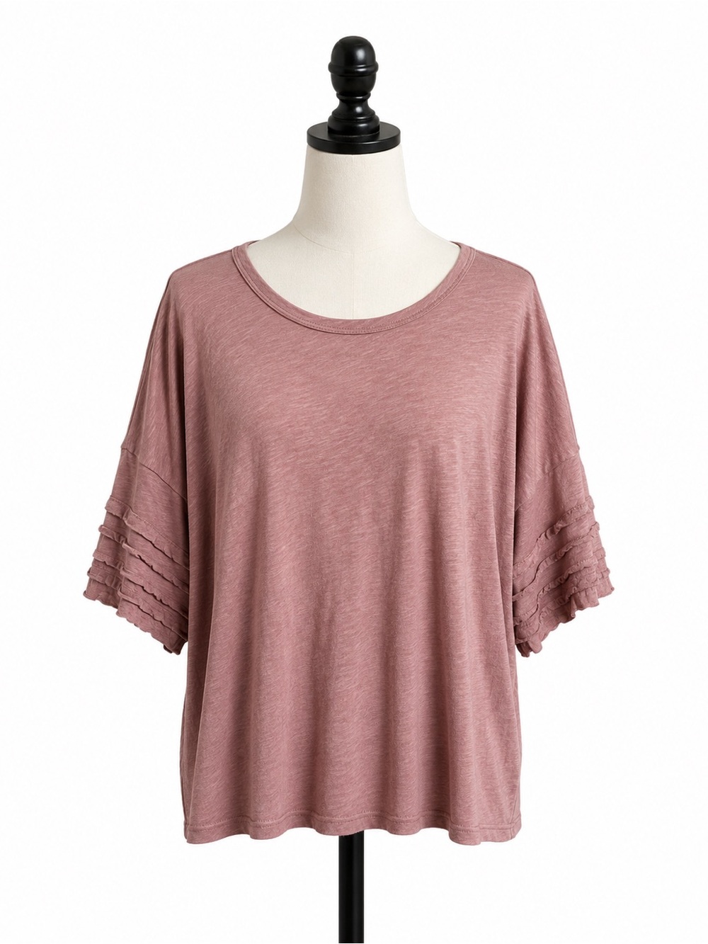 SPLENDID BOHO MINIMALIST ROSE EMERSON TIERED HALF SLEEVE BOXY CREW NECK TEE NWT‎